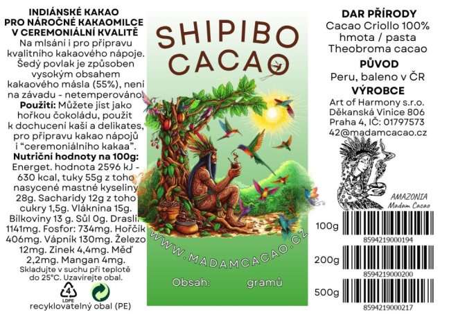 Kakao hmota - Criollo, Shipibo - Velikost balení: 100 g