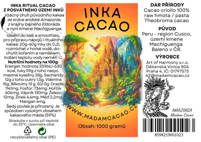 Kakao hmota INKA RITUAL CACAO 1kg CELÁ CIHLA