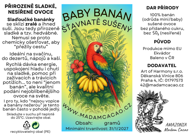 Baby banana, šťavnatě sušený - Velikost balení: 150 g