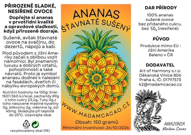 Ananas sušený, natural - Velikost balení: 150 g