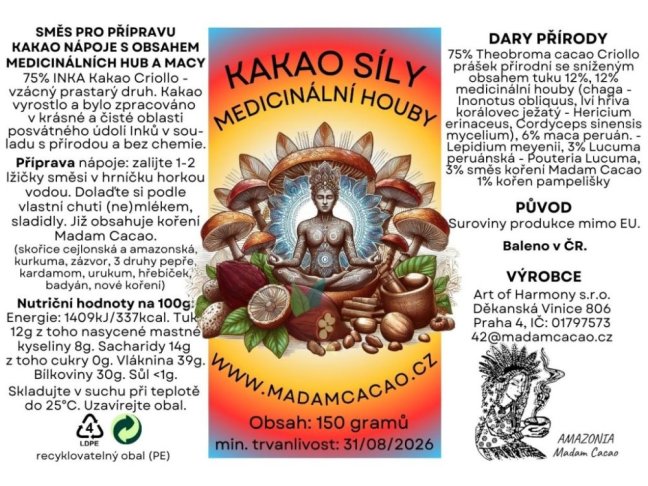 Kakaový prášek Kakao Síly, s medicinálními houbami - Velikost balení: 500 g