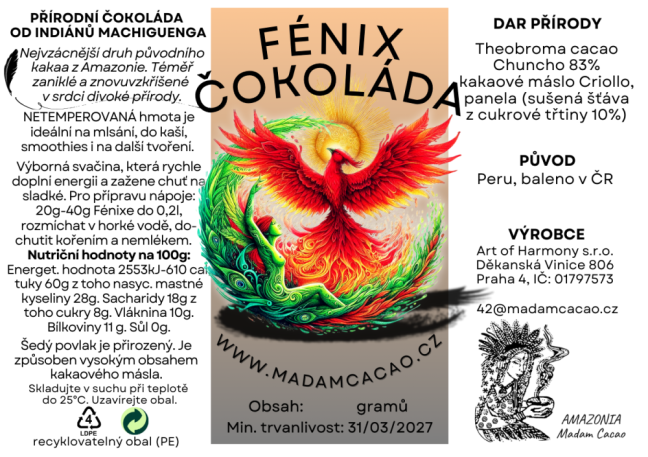 Čokoláda FENIX RITUAL CACAO 83% - Velikost balení: 500 g